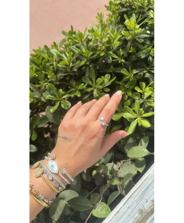 925 Ayar Gümüş Kare Taşlı Çift Başlı İthal Yüzük