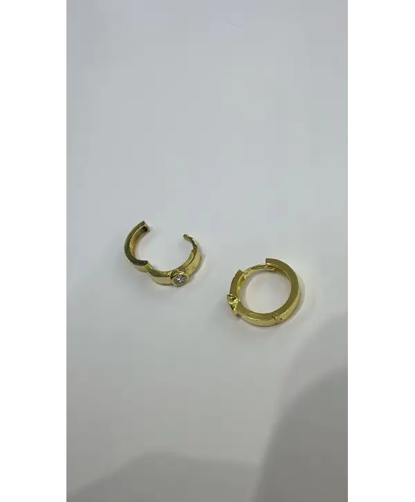 925 Ayar Gümüş Tek Taş Model Halka Gold Küpe