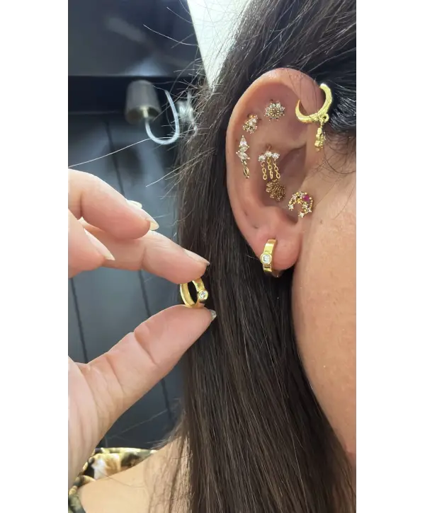 925 Ayar Gümüş Tek Taş Model Halka Gold Küpe