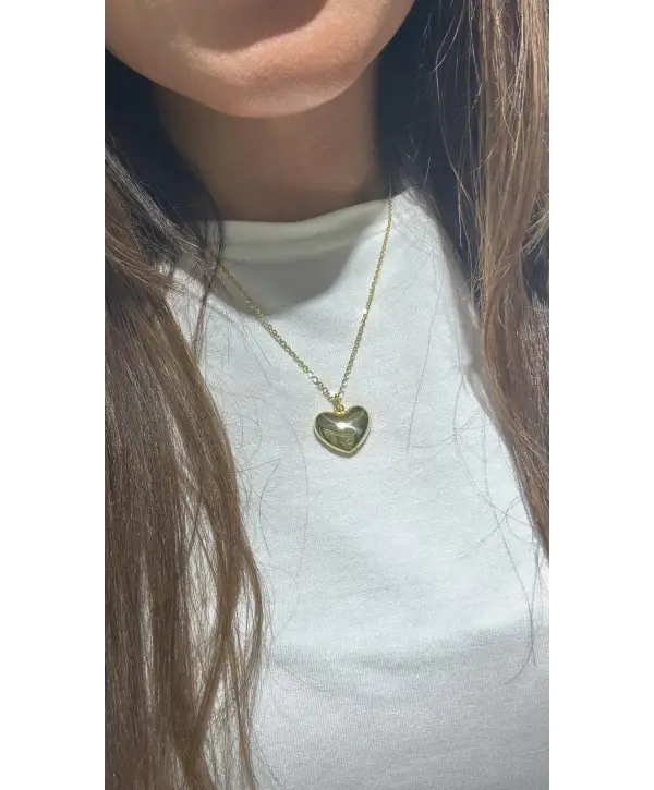 925 Ayar Gümüş  Dolgulu Kalp Model Gold Kolye