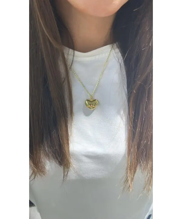 925 Ayar Gümüş  Dolgulu Kalp Model Gold Kolye