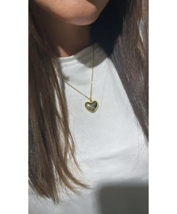 925 Ayar Gümüş  Dolgulu Kalp Model Gold Kolye