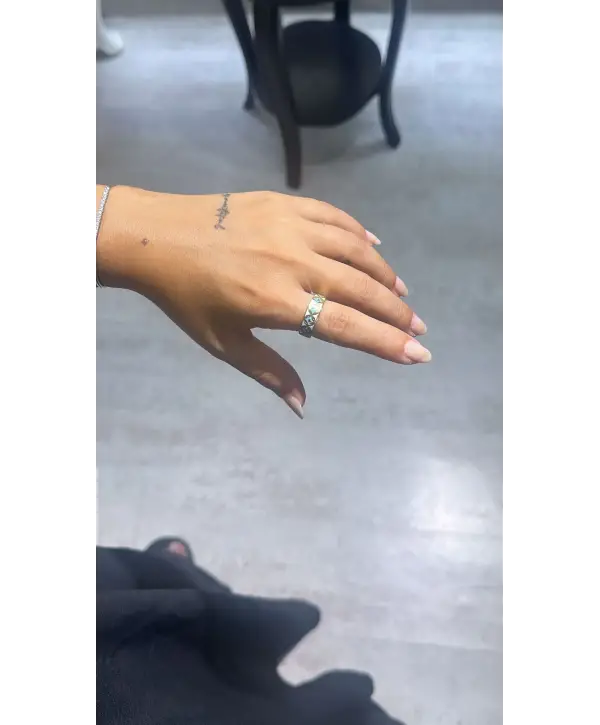 925 Ayar Gümüş Etnik Desenli Orjinal Mineli Gold Yüzük