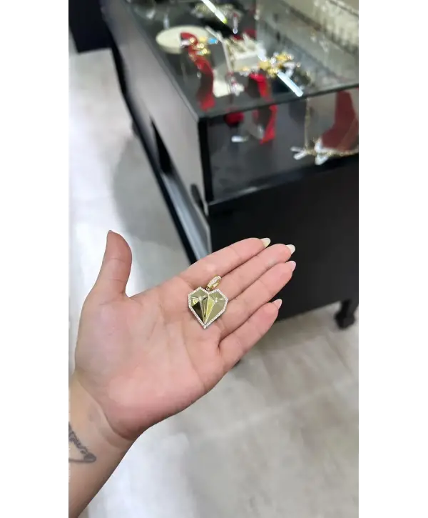 925 Ayar Gümüş Kalpli Gold Kolye Uç