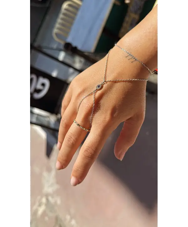 925 Ayar Gümüş Çıtır Ara Taşlı Gold Yüzük