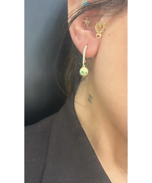 925 Ayar Gümüş Gold Minimal Gözlü Küpe