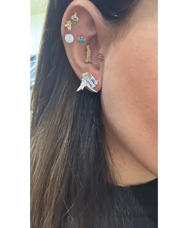 925 Ayar Gümüş Kuş Figürlü Baget Taşlı Küpe