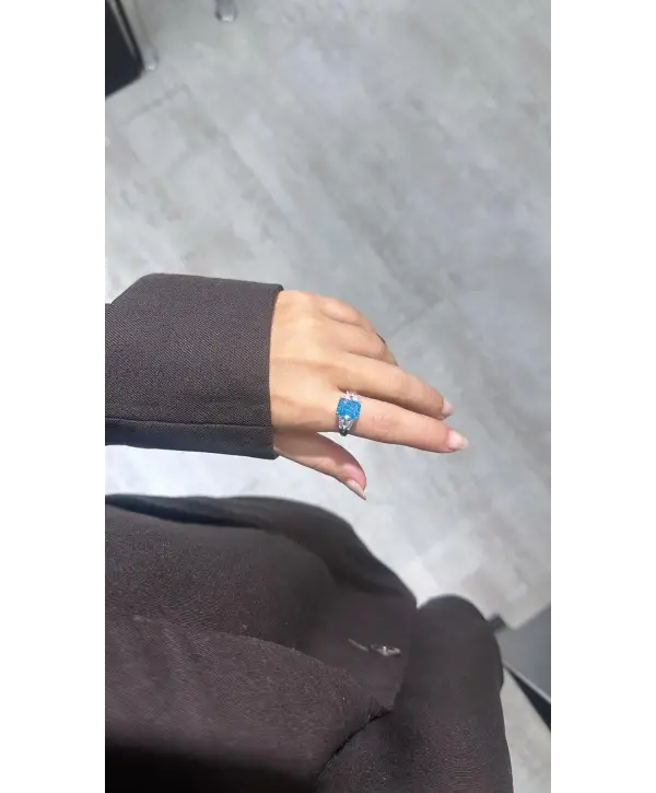925 Ayar Gümüş Tanzanit Taşlı Kare Yüzük