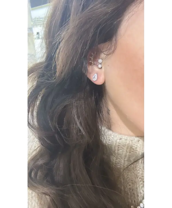 925 Ayar Gümüş Pırlanta Montür Damla Model Çivili Küpe