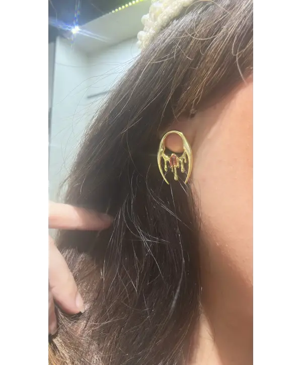 925 Ayar Gümüş Borda Taşlı Salkım Model Gold Küpe