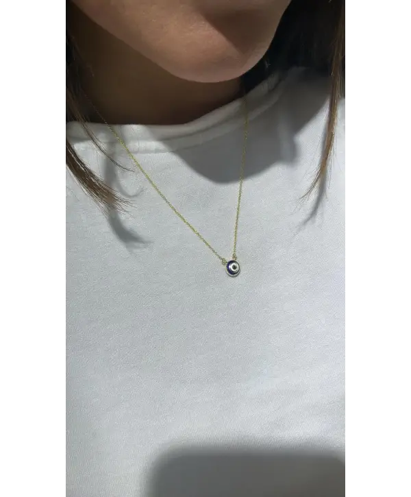 925 Ayar Gümüş Mineli Çift Taraflı Minimal Gold  Kolye