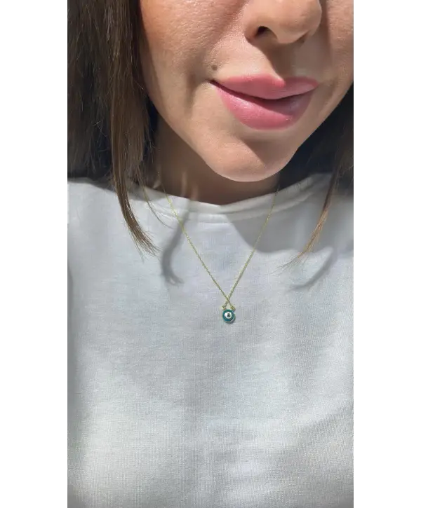 925 Ayar Gümüş Mineli Çift Taraflı Minimal Gold  Kolye