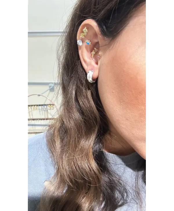 925 Ayar Gümüş Mineli Kalın Halka Silver Küpe