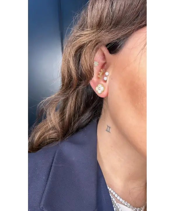 925 Ayar Gümüş Sedefli Yonca Vidalı Küpe