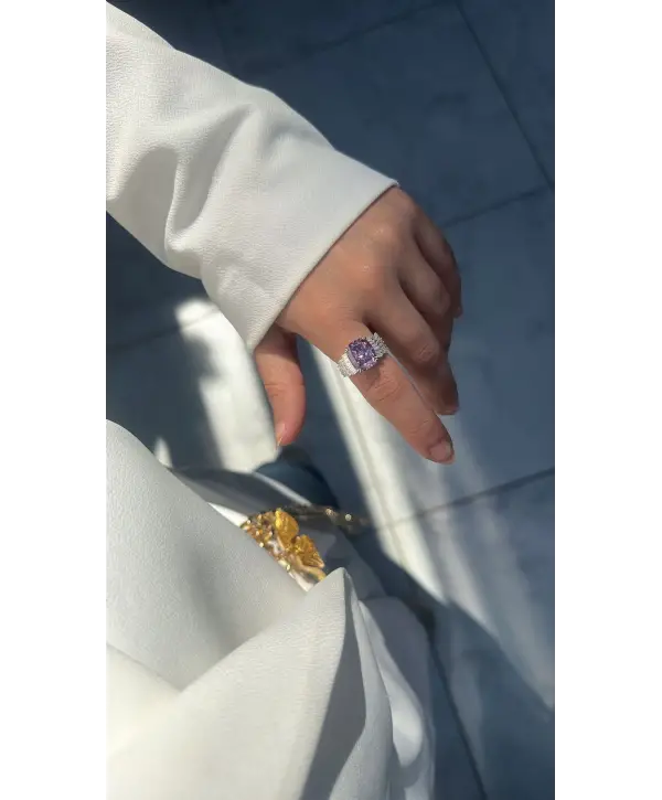 925 Ayar Gümüş Alexandrite Renkli Taşlı İthal Vip Yüzük