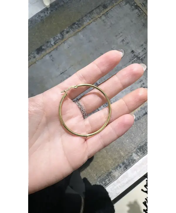 925 Ayar Gümüş Orta Boy Sarı Renk Halka Küpe