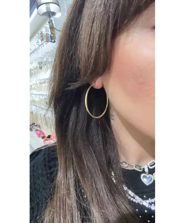 925 Ayar Gümüş Orta Boy Sarı Renk Halka Küpe