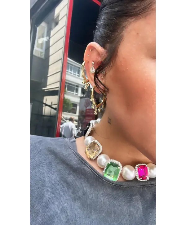 925 Ayar Gümüş Top Top Sallantılı Gold Küpe