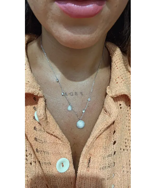 925 Ayar Gümüş Taş Taş Sallantılı Silver Kolye