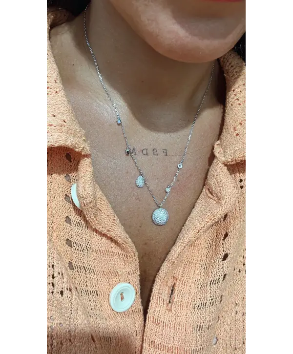 925 Ayar Gümüş Taş Taş Sallantılı Silver Kolye