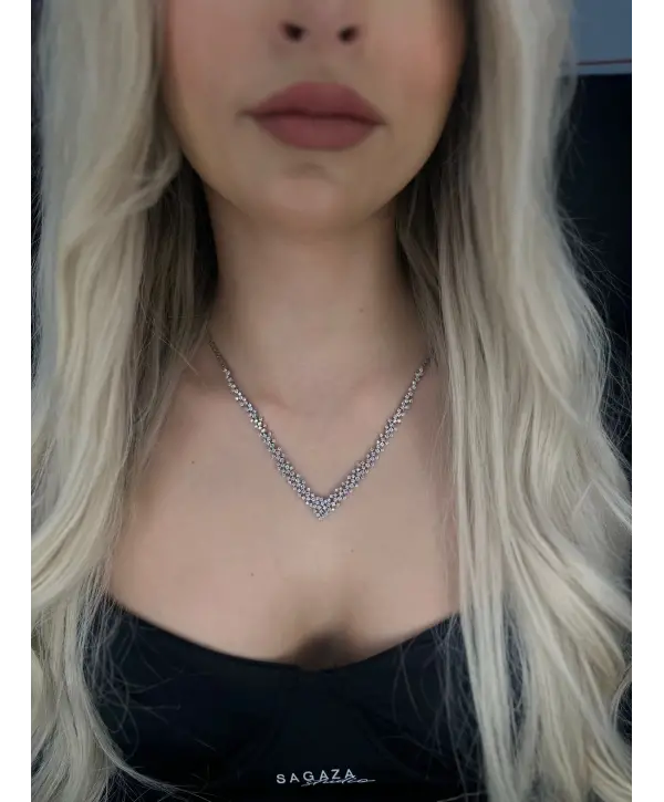 925 Ayar Gümüş Mücevher Tasarım Taşlı V Kolye