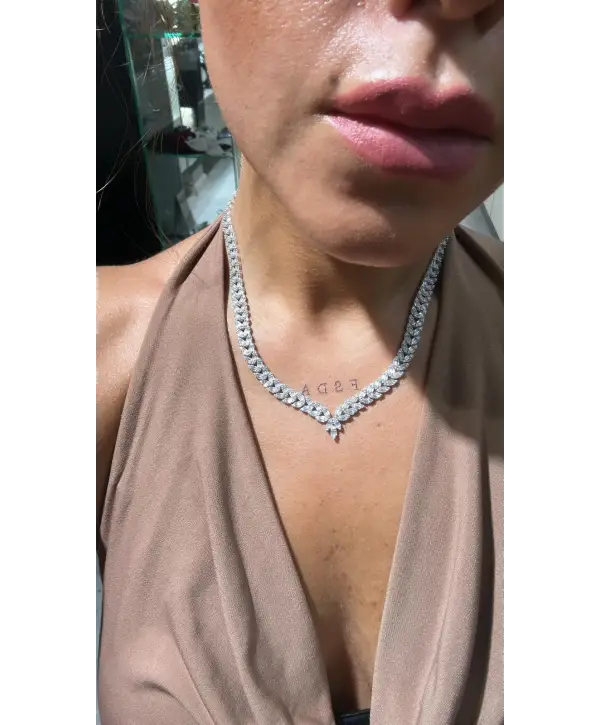 925 Ayar Gümüş Mücevher Tasarım Baget Taşlı Vip Kolye