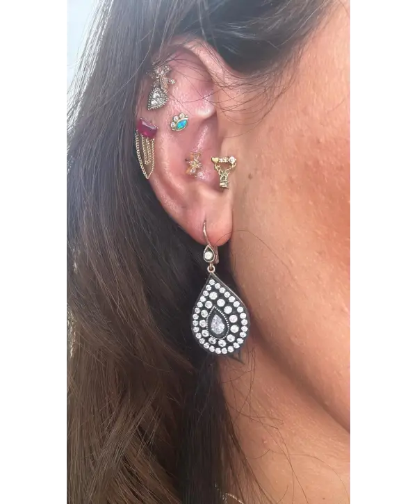 925 Ayar Gümüş Elmas Montür Mıhlama İsçilik Küpe