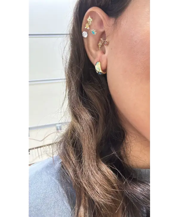 925 Ayar Gümüş Mineli Kalın Halka Küpe