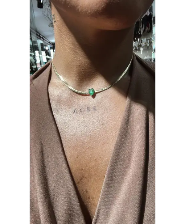 925 Ayar Gümüş Paraiba Damla Taş Detay Yassı Zincir Kolye