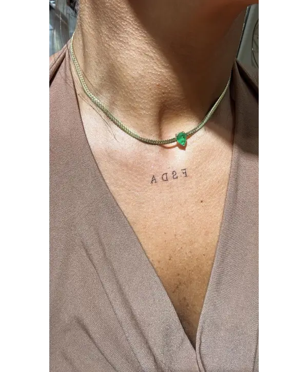 925 Ayar Gümüş Paraiba Damla Taş Detay Yassı Zincir Kolye