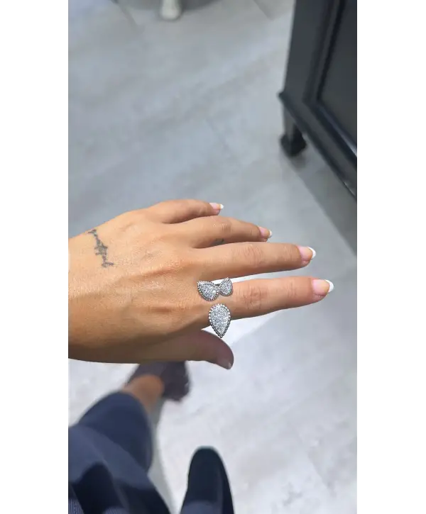 925 Ayar Gümüş Orjinal Marka 3 Ayrı Damla Taşlı Yüzük