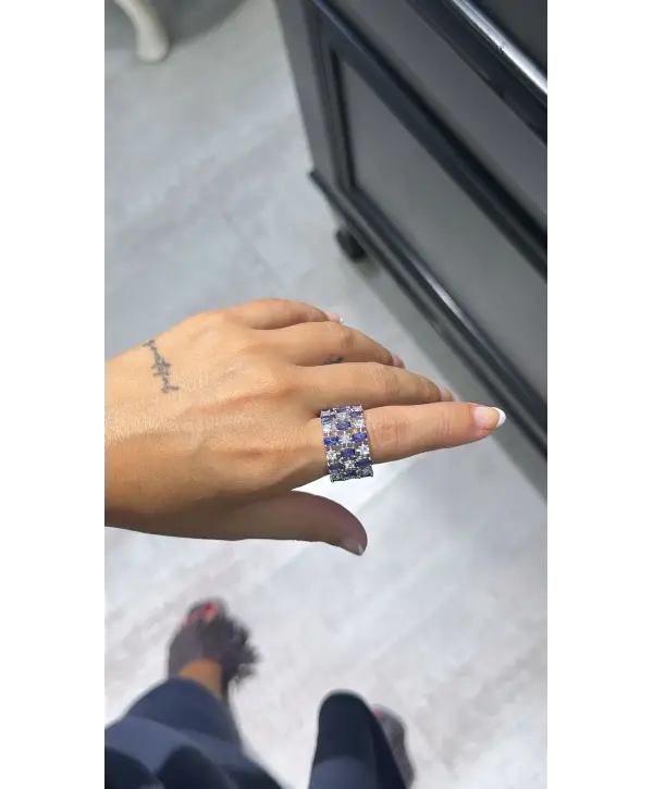 925 Ayar Gümüş Mücevher Tasarım Safir Renk Geçişli Yüzük