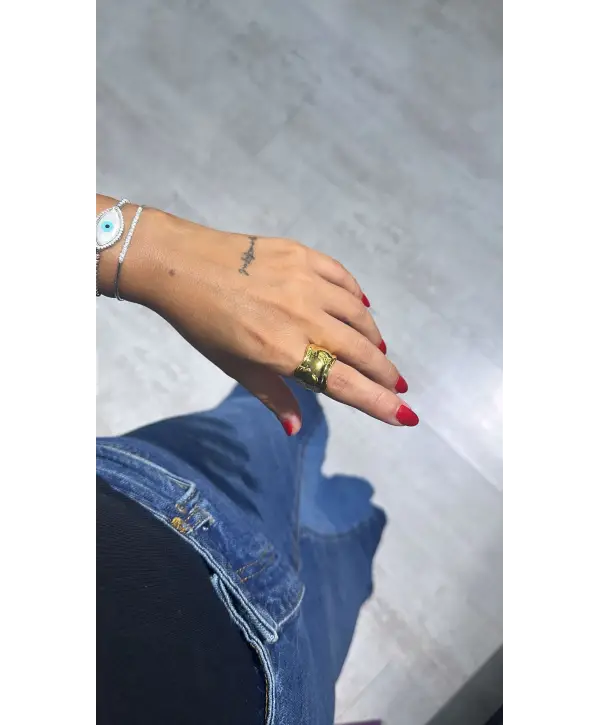 925 Ayar Gümüş Gold Bombeli Sade Yüzük