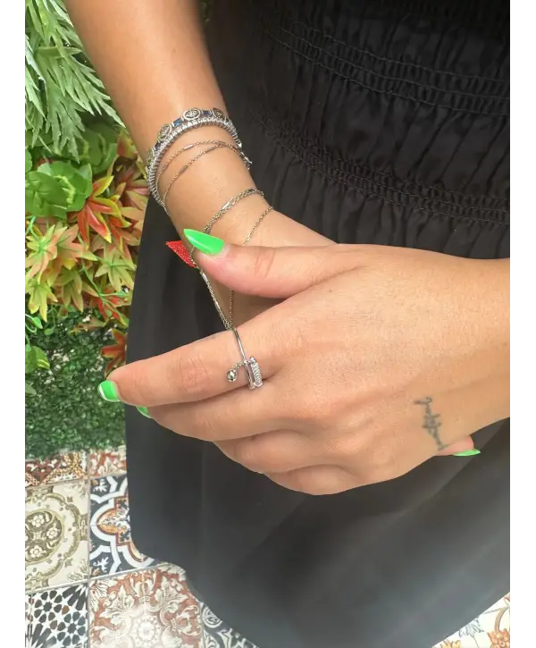 925 Ayar Gümüş Sallantılı Top Yarı Taşlı Yüzük