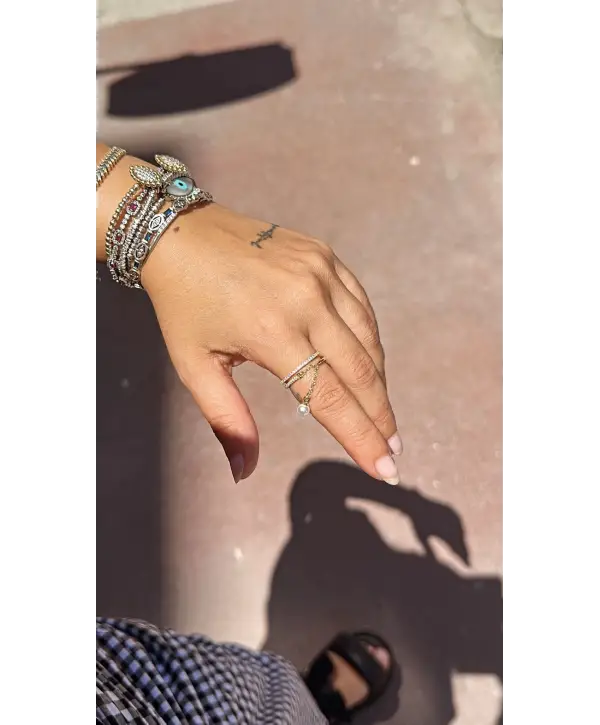 925 Ayar Gümüş İkili Tamtur Sallantılı İnci Detay Yüzük