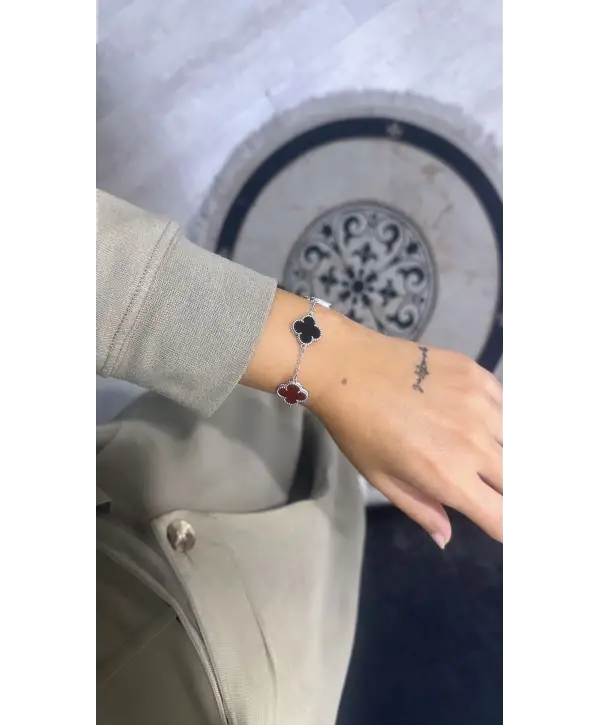 925 Ayar Gümüş Orjinal Marka Yonca Renkli Bileklik