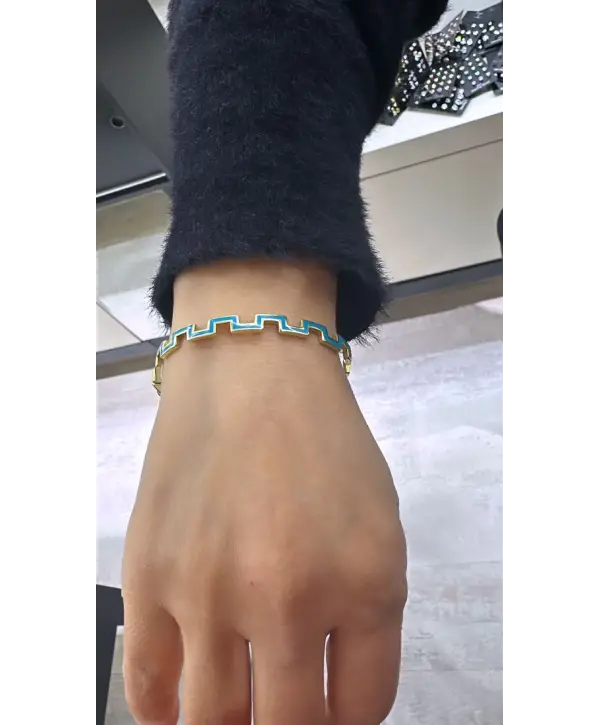 925 Ayar Gümüş Orjinal Mineli Zikzaklı Kelepçe Bileklik