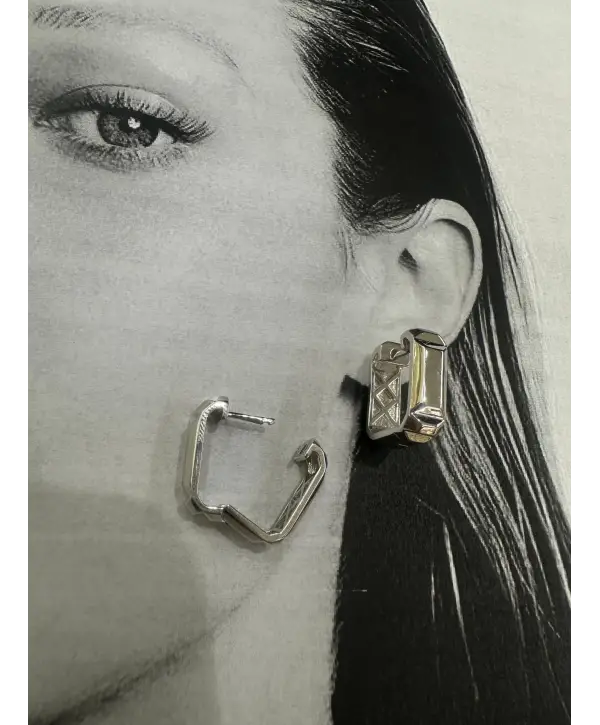 925 Ayar Gümüş Kare Model Silver Halka Küpe