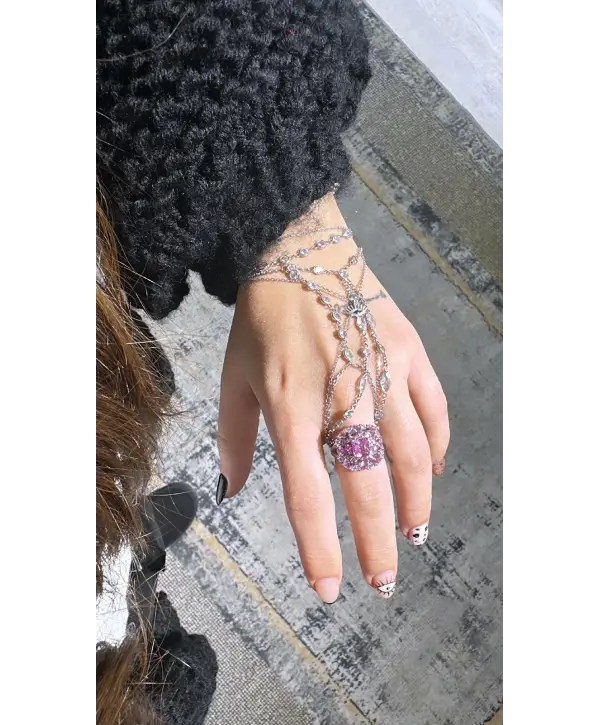 925 Ayar Gümüş Pembe Kuvars İthal Vip Yüzük