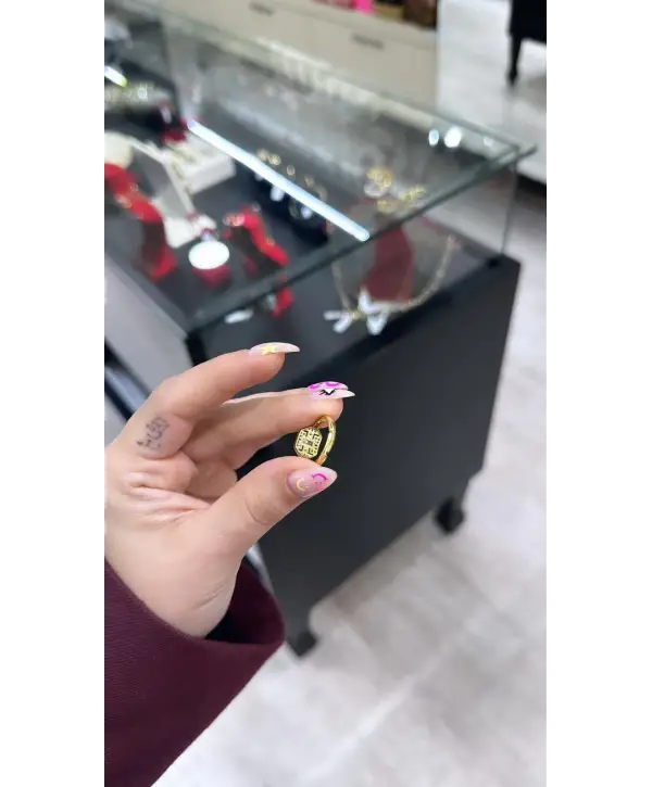 925 Ayar Gümüş Kalemli Ayarlamalı Gold Yüzük