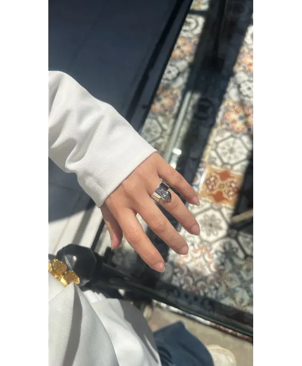 925 Ayar Gümüş Sade Kalpli Sallantılı Yüzük