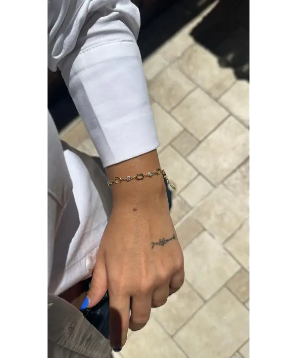 925 Ayar Gümüş Taş Kare Gold Bileklik