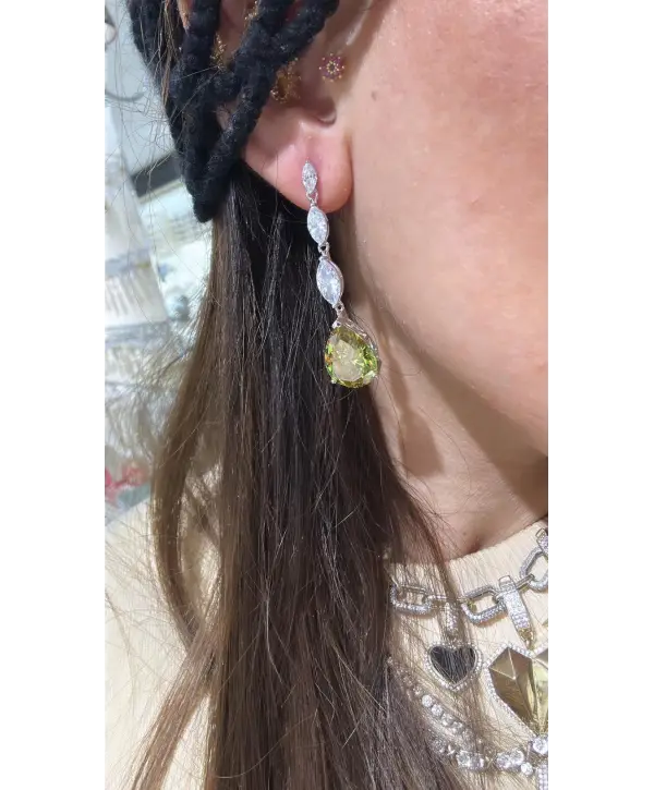 925 Ayar Gümüş Alexandrite Renkli Taşlı Sallantılı Küpe