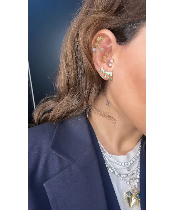 925 Ayar Gümüş Yeşil Taşlı Çoklu Sallantılı Vidalı Küpe