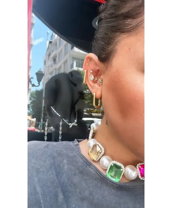 925 Ayar Gümüş Kare  Gold Küpe