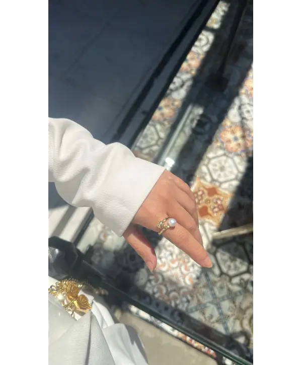 925 Ayar Gümüş İnci Detay Top Model Yüzük