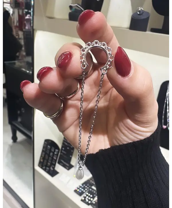 925 Ayar Gümüş İnci Detaylı Sallantılı Kıkırdak Küpe