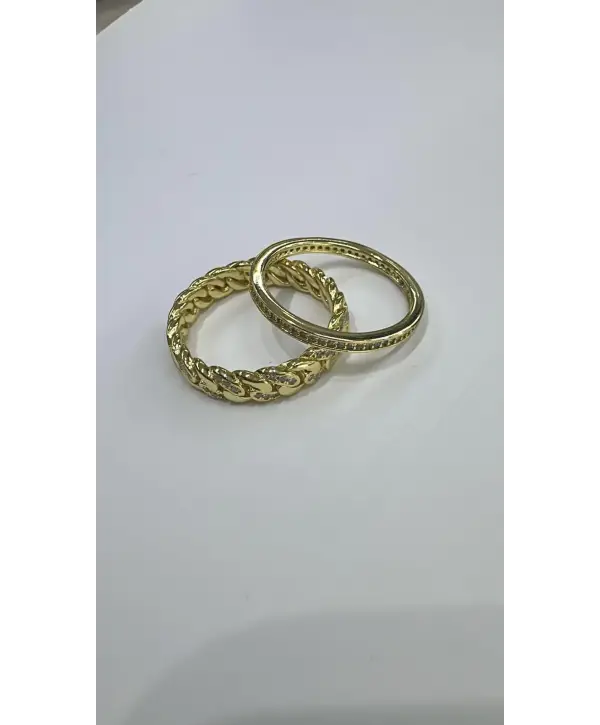925 Ayar Gümüş İkili Model Sade Taşlı Gold Yüzük
