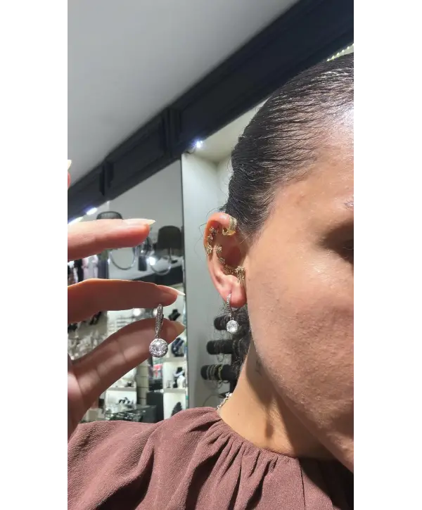 925 Ayar Gümüş Tek Taş Sallantılı Silver Küpe