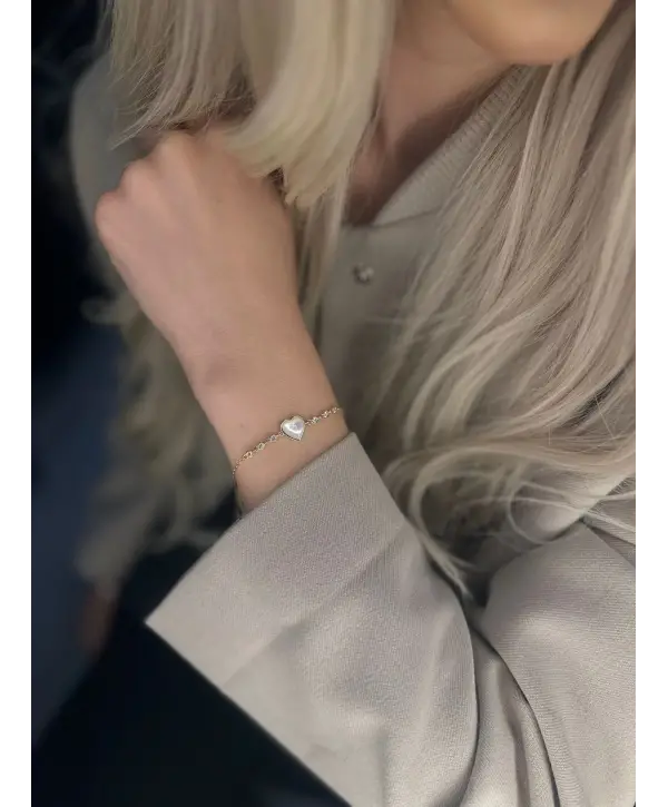 925 Ayar Gümüş Kalpli Sedef Bileklik